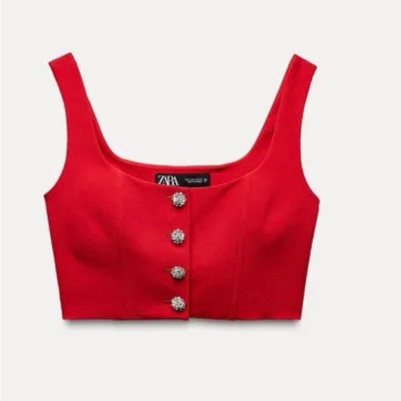 ZARA  Bright Red Crop Top with Button Accents extra small - Picture 5 of 10